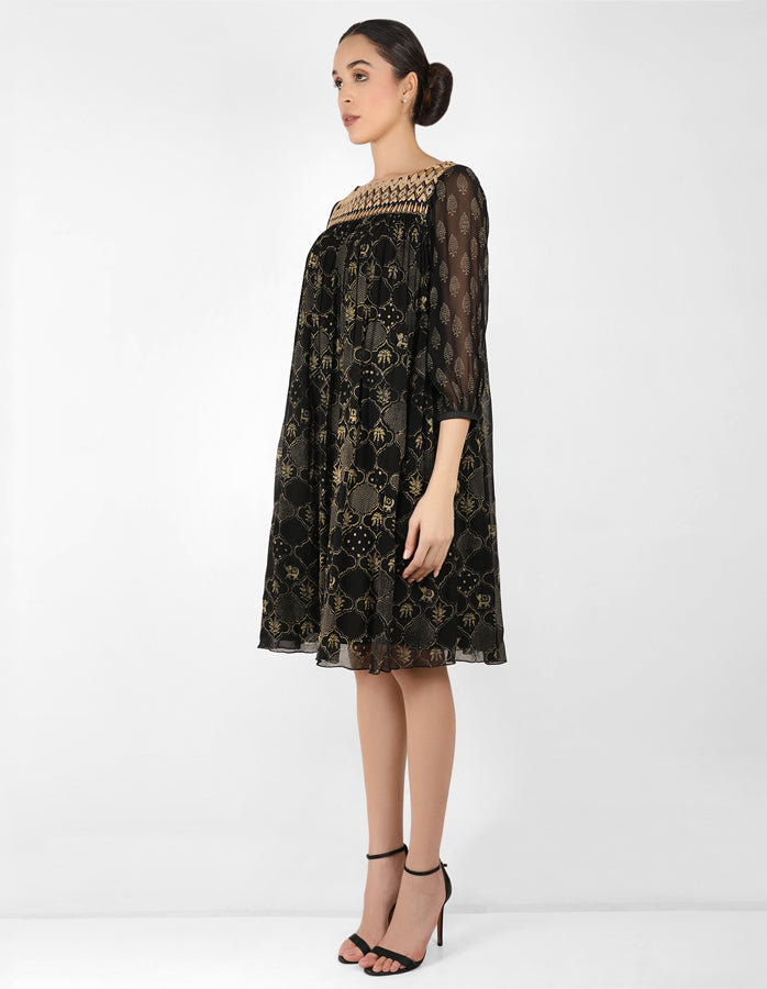The forest  bohemian yoke dress - Black