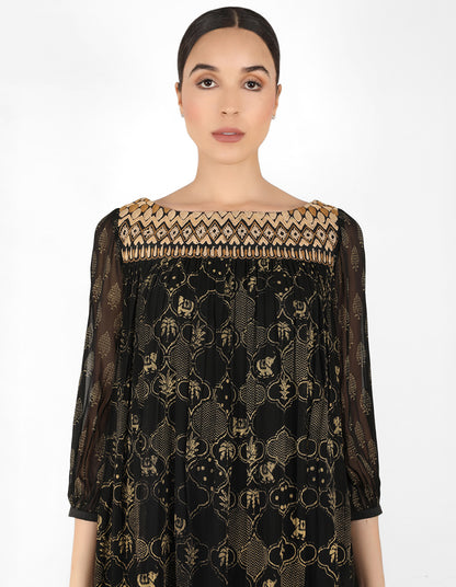 The forest  bohemian yoke dress - Black