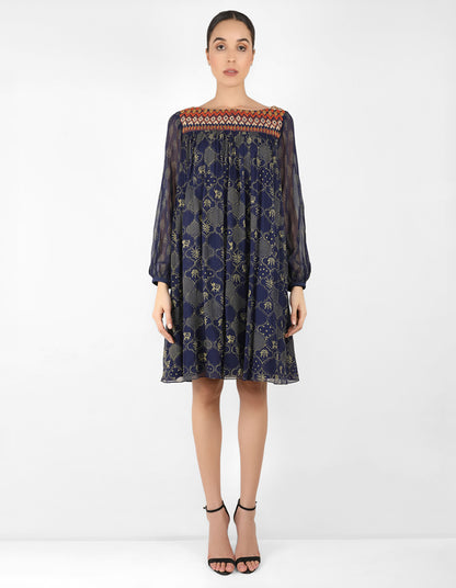 The forest  bohemian yoke dress - Navy Blue