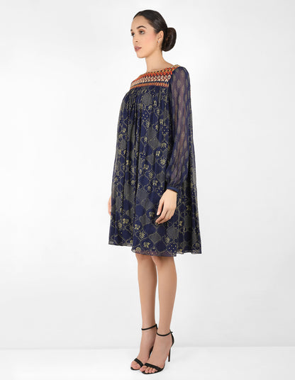 The forest  bohemian yoke dress - Navy Blue
