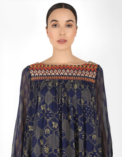 The forest  bohemian yoke dress - Navy Blue