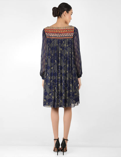 The forest  bohemian yoke dress - Navy Blue