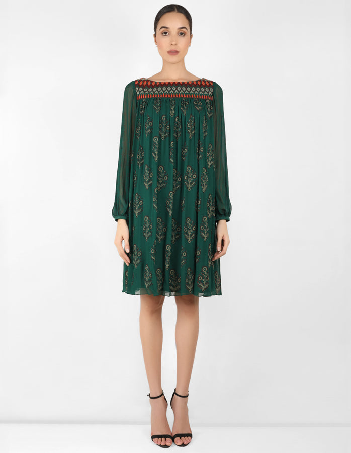 The forest  bohemian yoke dress - Forest Green