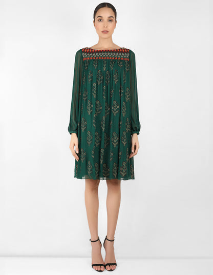 The forest  bohemian yoke dress - Forest Green