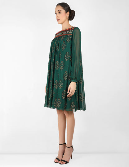 The forest  bohemian yoke dress - Forest Green