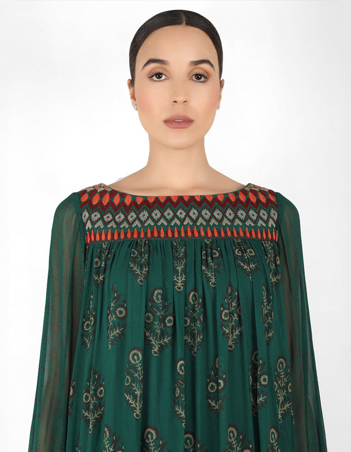 The forest  bohemian yoke dress - Forest Green