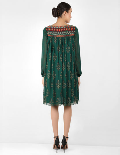 The forest  bohemian yoke dress - Forest Green