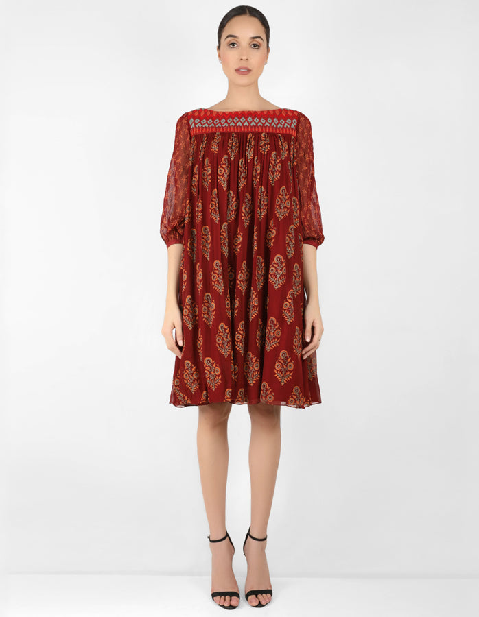 The forest  bohemian yoke dress - Maroon