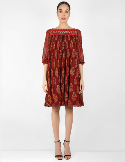 The forest  bohemian yoke dress - Maroon