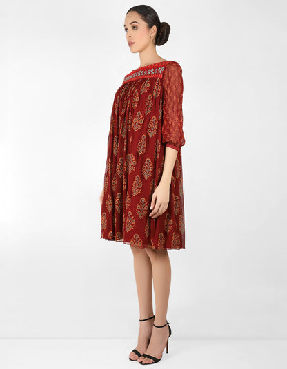 The forest  bohemian yoke dress - Maroon