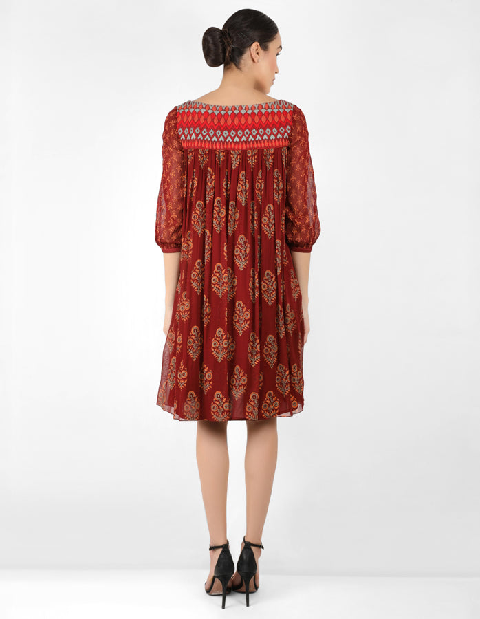The forest  bohemian yoke dress - Maroon