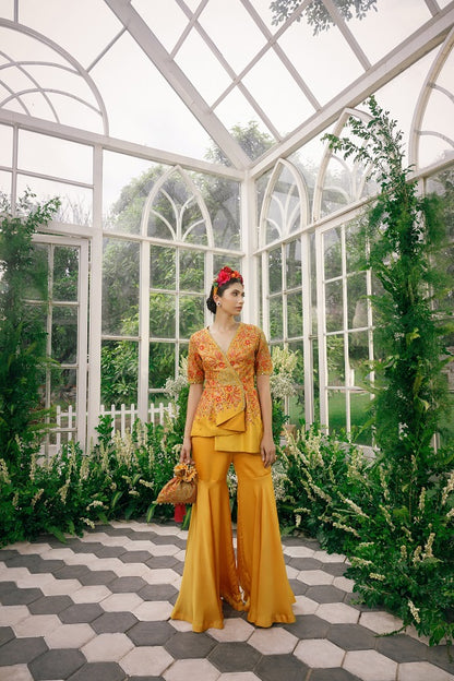 Silk jacket top with irish satin pants