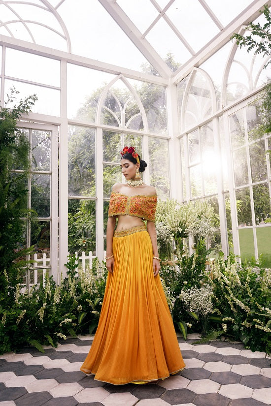 Silk blouse with seqein embroidered georgette skirt