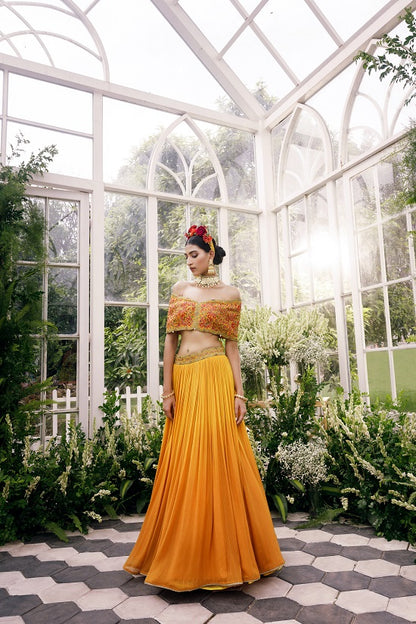 Silk blouse with seqein embroidered georgette skirt