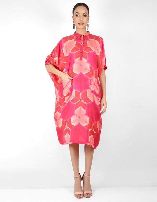Kaleidoscopic Kaftan shirt - Red,  Pink & Coral
