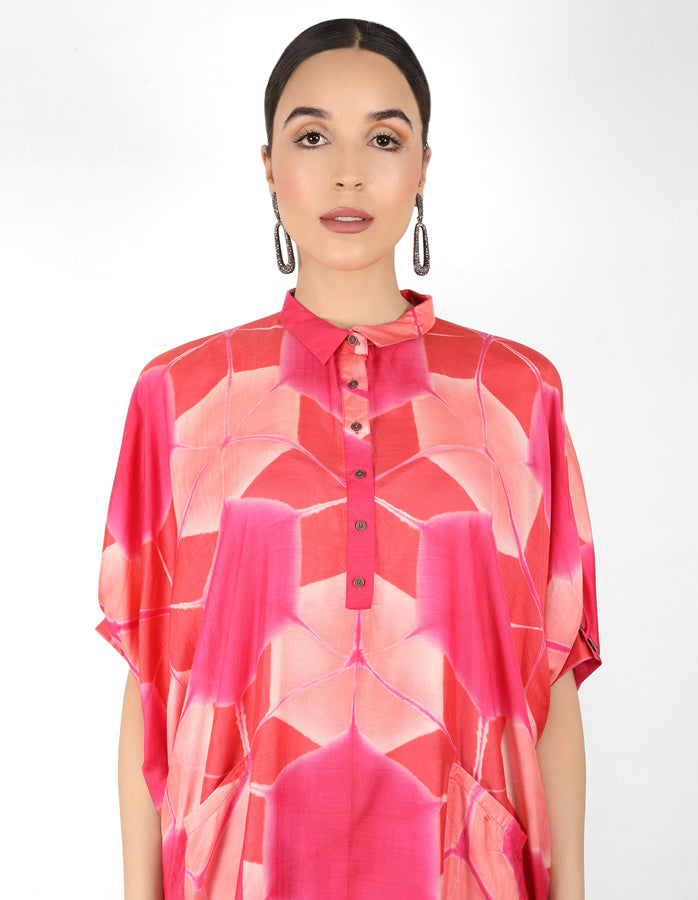 Kaleidoscopic Kaftan shirt - Red,  Pink & Coral