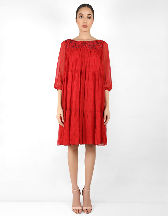 The bohemian yoke dress - Blood Red