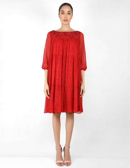 The bohemian yoke dress - Blood Red