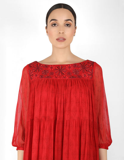 The bohemian yoke dress - Blood Red