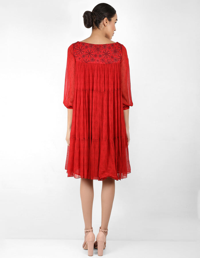 The bohemian yoke dress - Blood Red