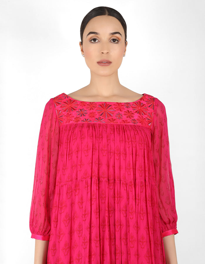 The bohemian yoke dress - Fushcia Pink