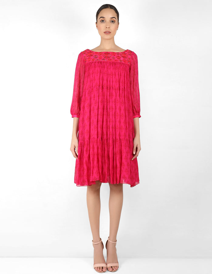 The bohemian yoke dress - Fushcia Pink