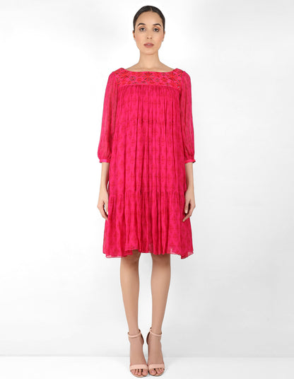 The bohemian yoke dress - Fushcia Pink