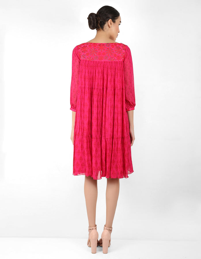 The bohemian yoke dress - Fushcia Pink