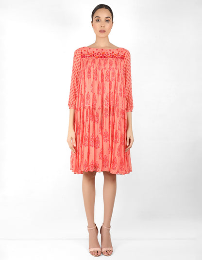 The bohemian yoke dress - Peach