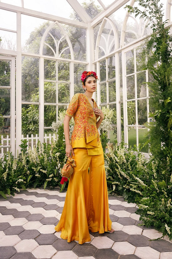 Silk jacket top with irish satin pants