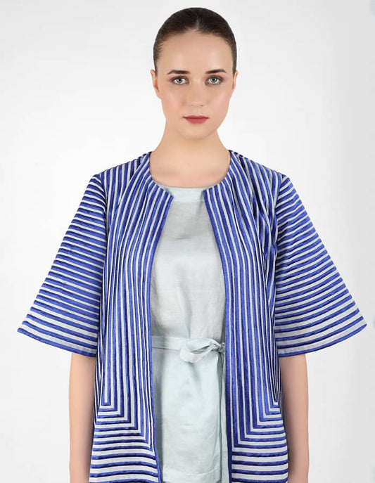 Geometric wave stripe floral jacket - Blue
