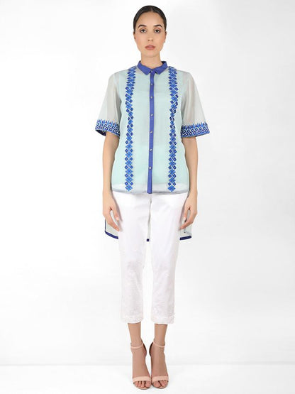 Geometric square cut shirt - Blue