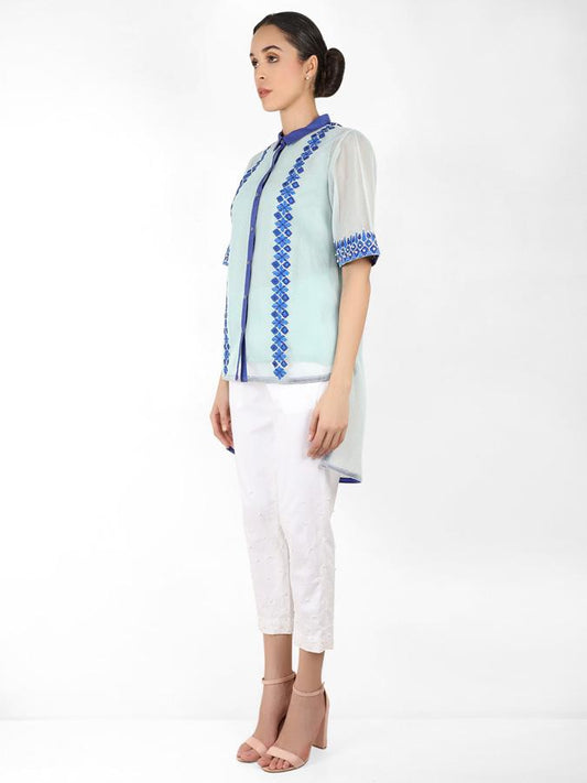 Geometric square cut shirt - Blue
