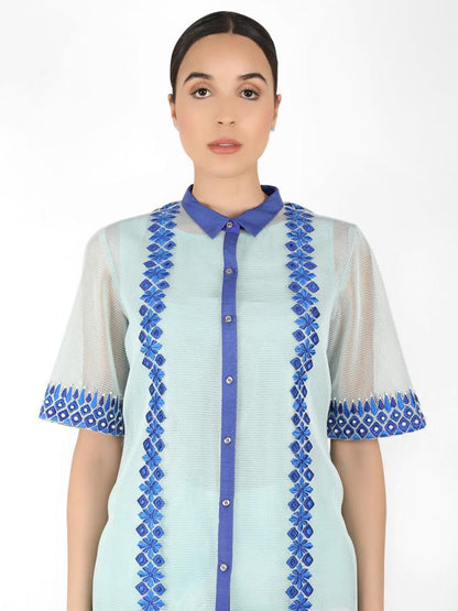 Geometric square cut shirt - Blue
