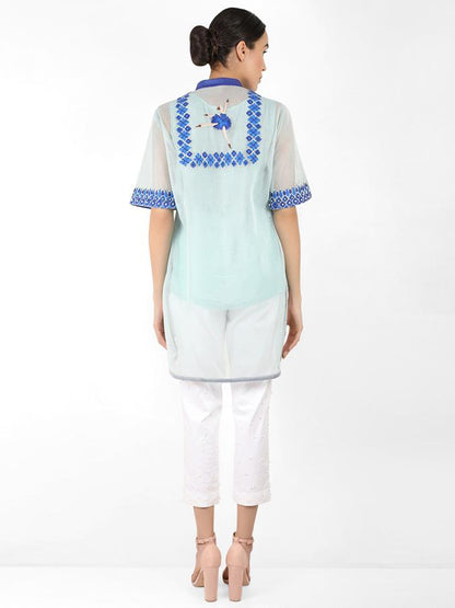 Geometric square cut shirt - Blue