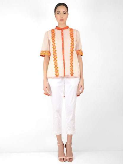 Geometric square cut shirt - Peach