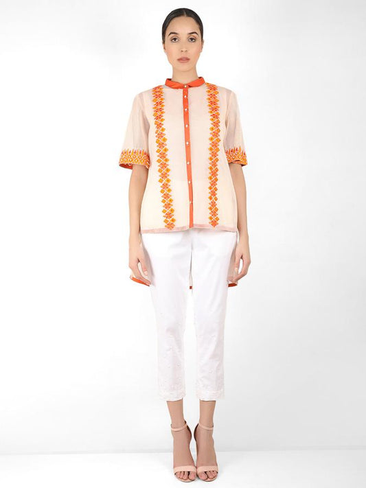 Geometric square cut shirt - Peach