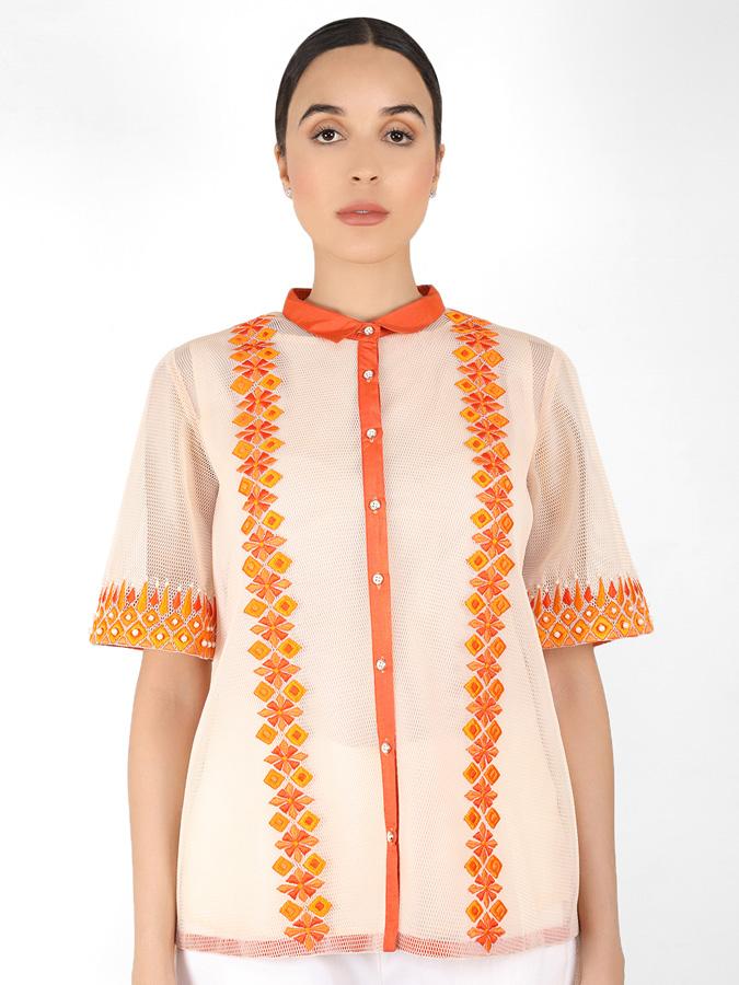 Geometric square cut shirt - Peach