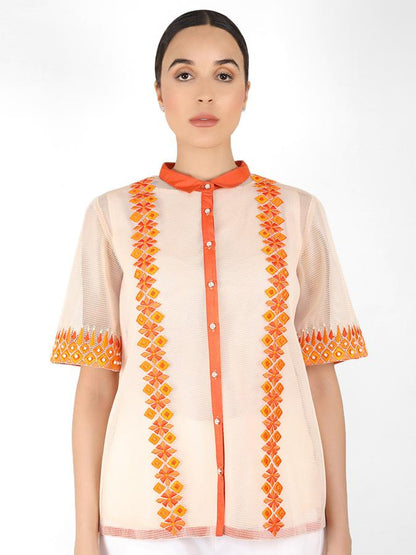 Geometric square cut shirt - Peach
