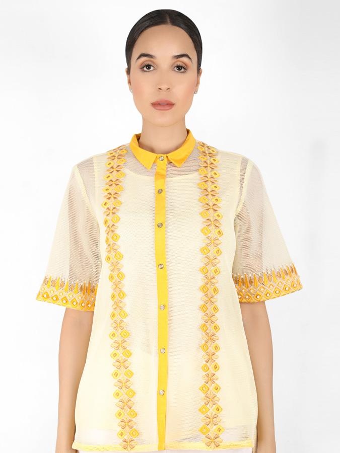 Geometric square cut shirt - Yellow