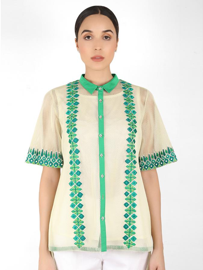 Geometric square cut shirt - Green
