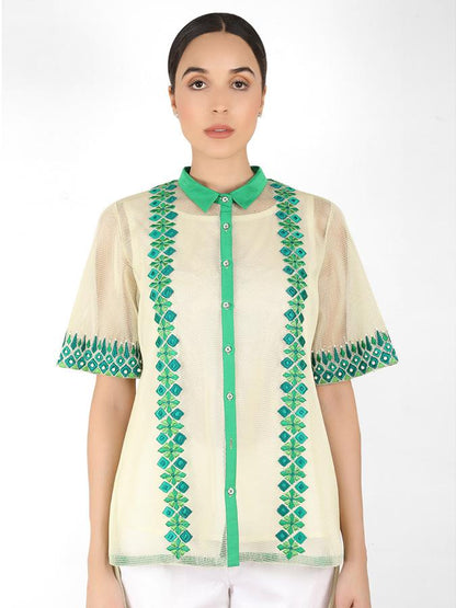 Geometric square cut shirt - Green