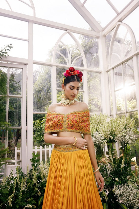 Silk blouse with seqein embroidered georgette skirt