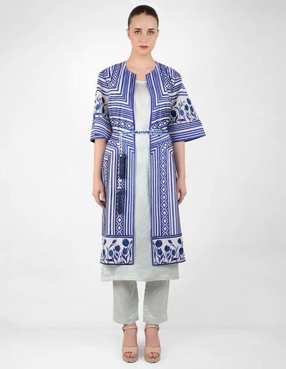 Multi directional stripe floral jacket - Blue