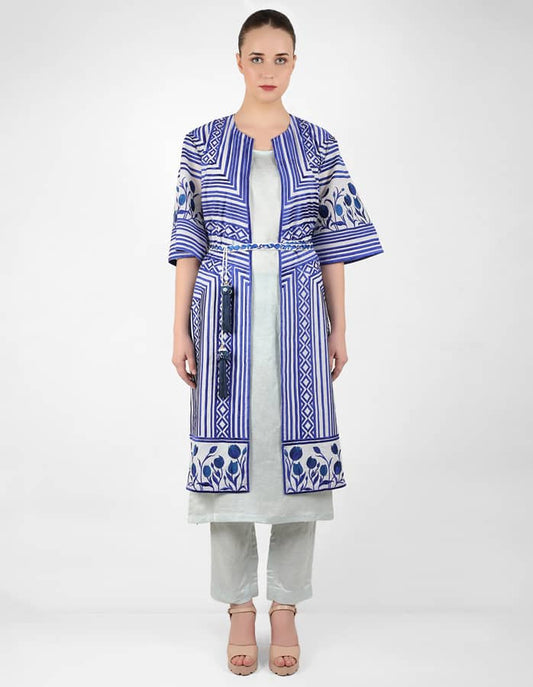 Multi directional stripe floral jacket - Blue