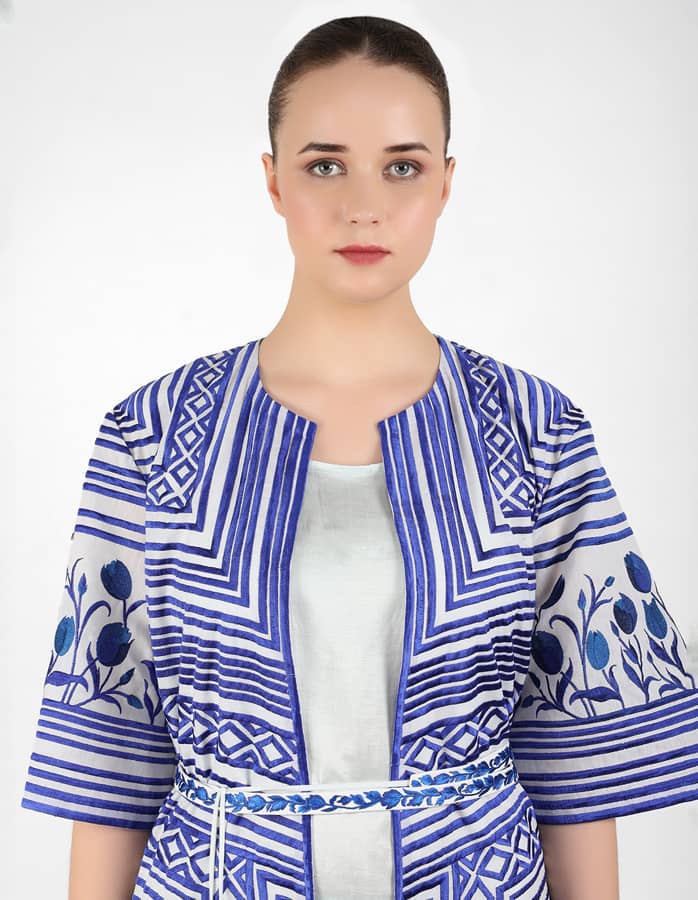 Multi directional stripe floral jacket - Blue