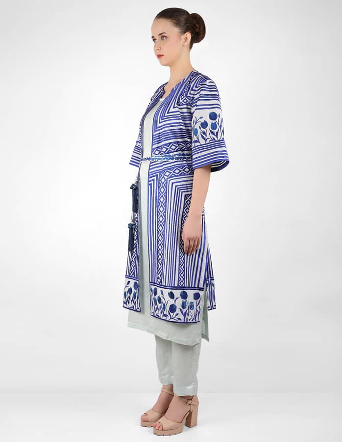 Multi directional stripe floral jacket - Blue