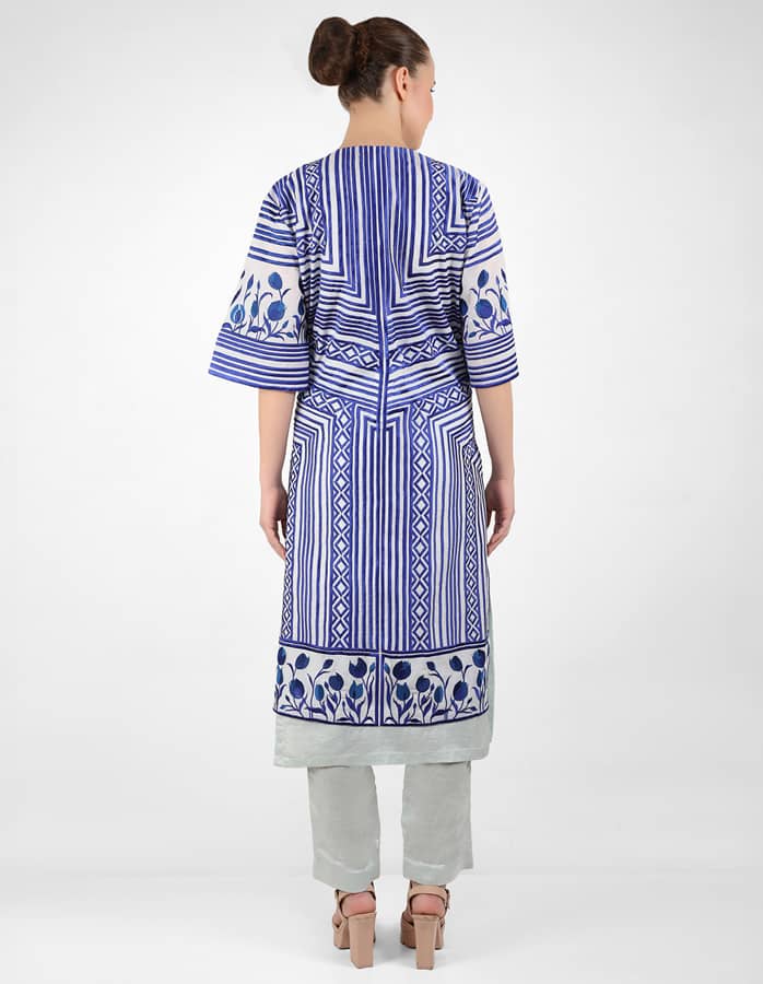 Multi directional stripe floral jacket - Blue