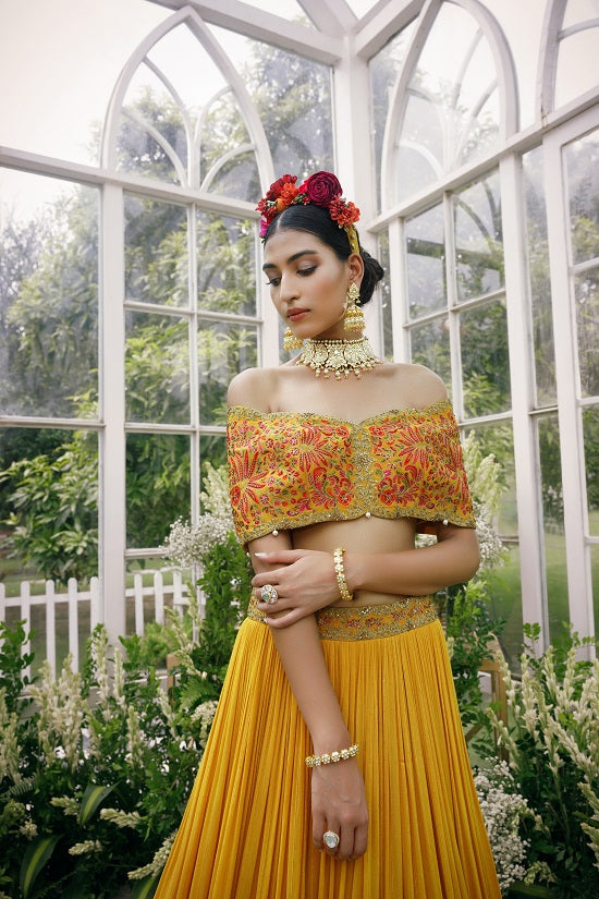 Silk blouse with seqein embroidered georgette skirt