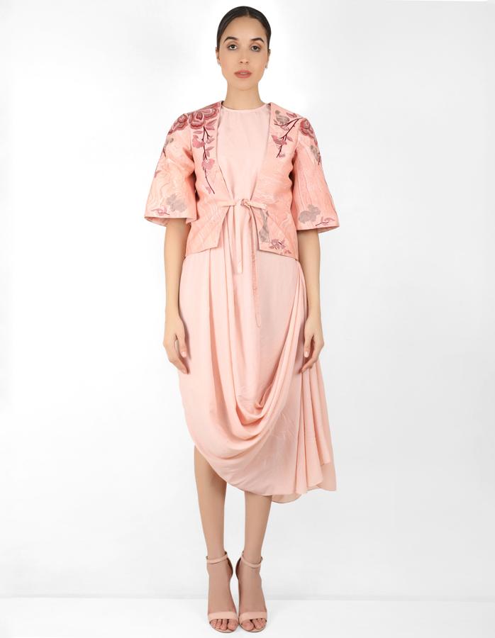 Marble print jacket with Drape tunic - Rose Gold
